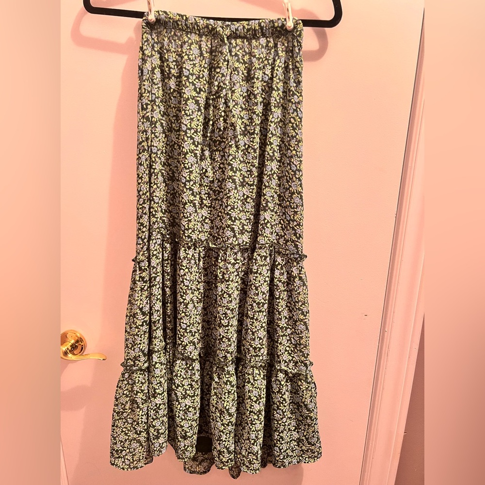 Aerie Floral Black and Green Maxi Skirt